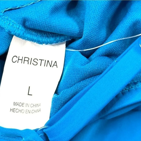 Christina NWT turquoise blue Crochet Front One piece woman swimsuit Size Large - Picture 8 of 10